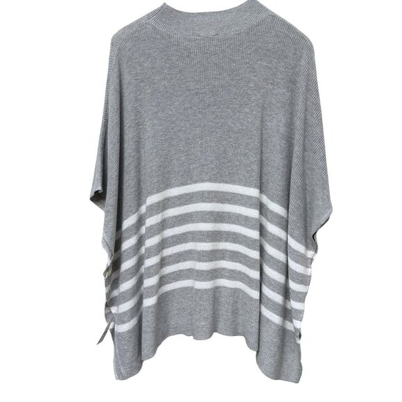 J.CREW Poncho Sweater Gray Stripe One Size Cotton Blend Womens Top NWT - Picture 3 of 10